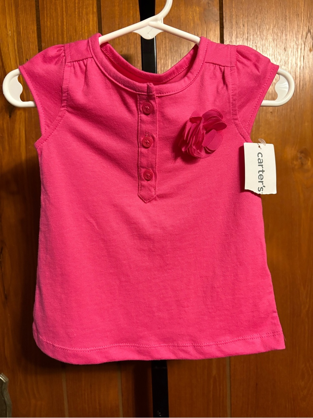 Carter's Bright Pink Cap-Sleeve Tee with Flower Accent